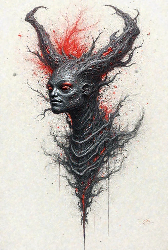 (Aschenhardt Style:1.4), Masterpiece, Best Quality, High Quality,(Dark shapeless creature with dark red glow and red eyes and surrounded by darkness:1.2), (in profile), (Darkness:1.2), Abstraction, Deep Sea, Award-winning photography, Depth of field, HDR, Very detailed, Trending in art stations, Trending in CGsociety, Complex, High detail,(Masterpiece:1.2, Best Quality), (Best Lighting, Very Delicate and Beautiful), (Best Lighting, Very Delicate and Beautiful), (Beautiful Detailed Face), (Detailed Eyes and Detailed Face:1.2), Dark Fantasy, (Young Girl, Little Beast, 1girl, Solo, Crazy Smile, Pale Skin,19 Piercings,((tattoos all over body,Tribal tattoos all over legs)) gray hair, glowing red eyes, dynamic angle, vampire), (get chains, magic circles, graffiti on the wall, in the background)),get demons to be summoned), magic thunder, pointy_ears, fangs,demon wings,demon horns,blood on face,blood rain,blood mist,(depth of field),high contrast,(blood splash:1.4),cowboy shot,full body, black lace up thigh boots,shout, Sacrifice, Magnificent Stage