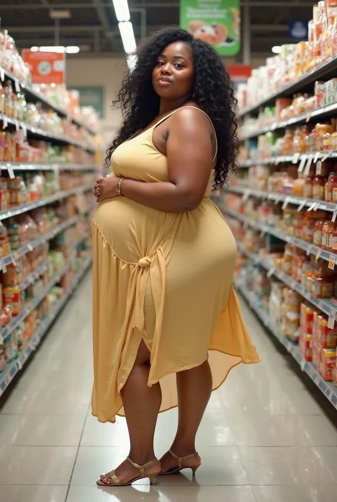 Your POV view of Cardi B's pregnant plus size stepmother taking you to the supermarket while shopping. fisheye camera view, iphone camera style. HD, realface, cinematic