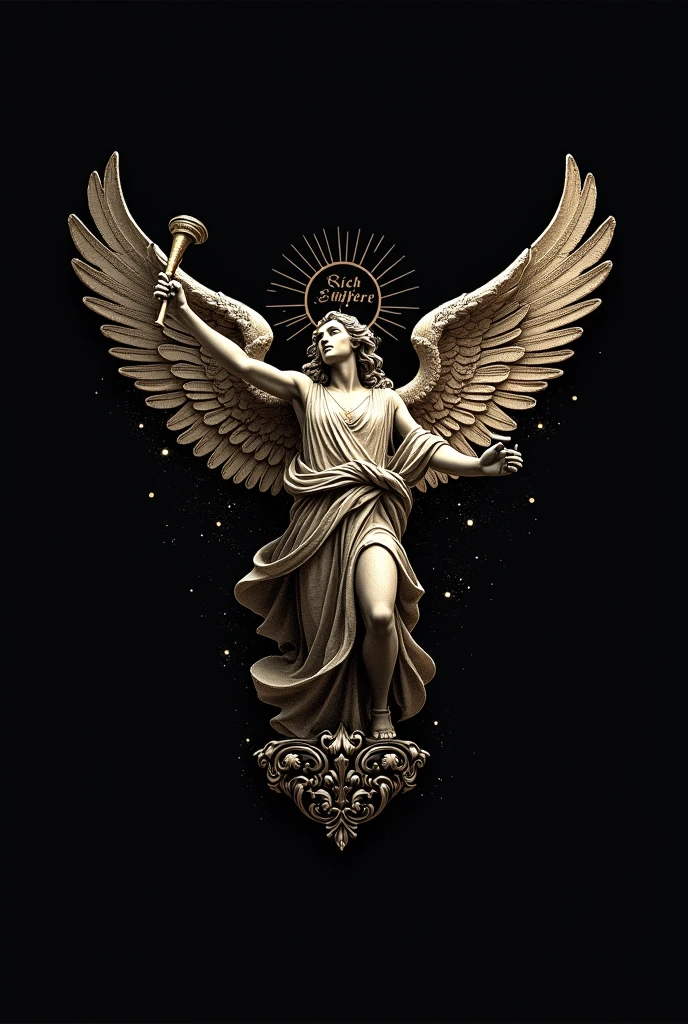 ((Best Quality)), ((masterpiece)), (detailed), 1 winged baby genie as Italian football shield, with Renaissance drawing style in black and white strokes