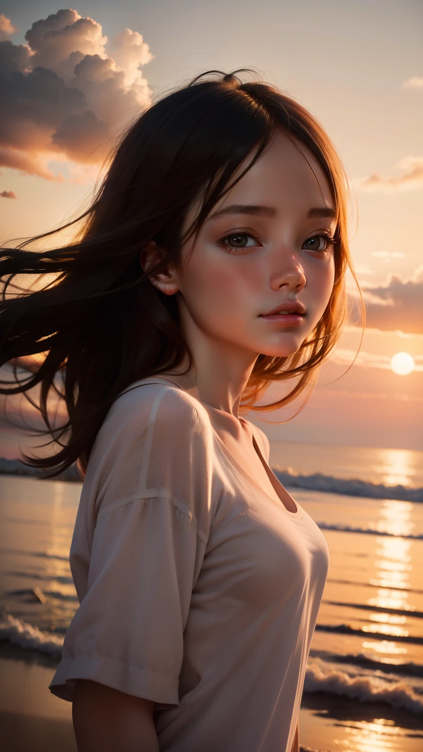 Kizi, Brown hair, hair behind ear, Messy hair, flipped hair, Enjoy daylight with your eyes closed, Tongue stock, High detail,Highly Detailed Face and Skin Textur,Detailed eyes,二重まぶた, modern, Minimalism, romanticism lain, back lit lighting, Vignetting, symetry, Close-up, Sideways, Lens flare, f/1.8, 85mm, Sony FE GM, hyper HD, 4K --auto