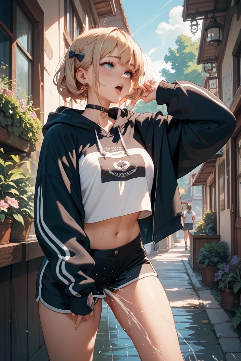 Anime cute girl taking a selfie in a mirror in a bathroom, taken in 2 0 2 0, cropped shirt with jacket,
