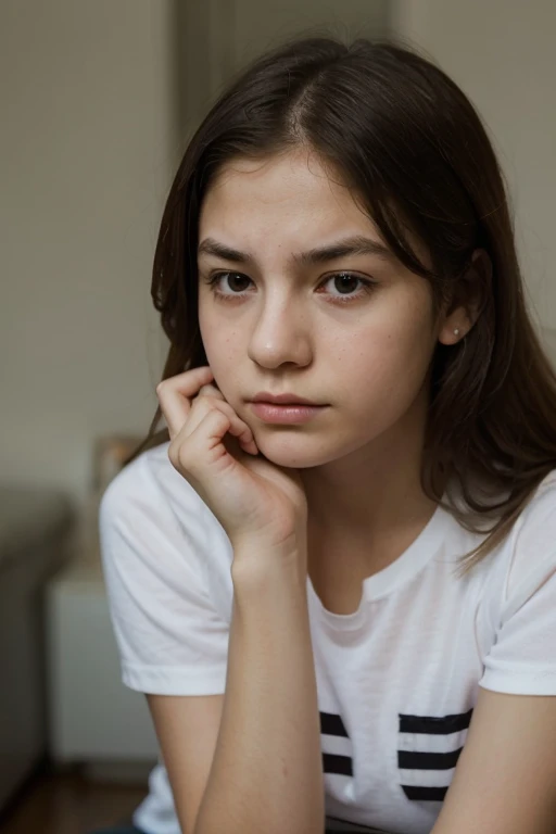 girl thinking alone seriously