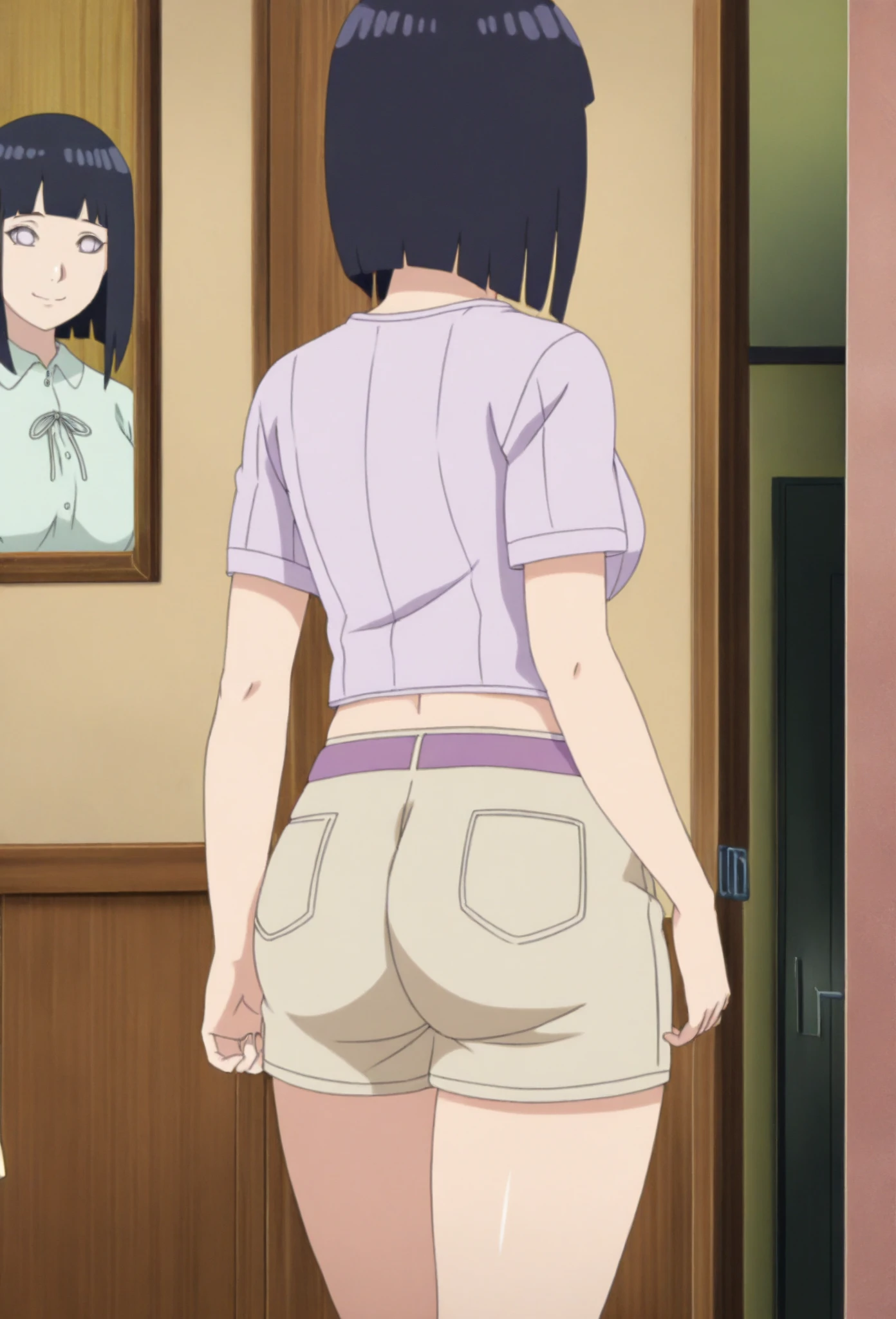 Butt, attractive thighs, bigg butt, , big , Akira Makino, Oni chichi, Short hair, blue Hair, purple eyes, hands on ass, ( full body)