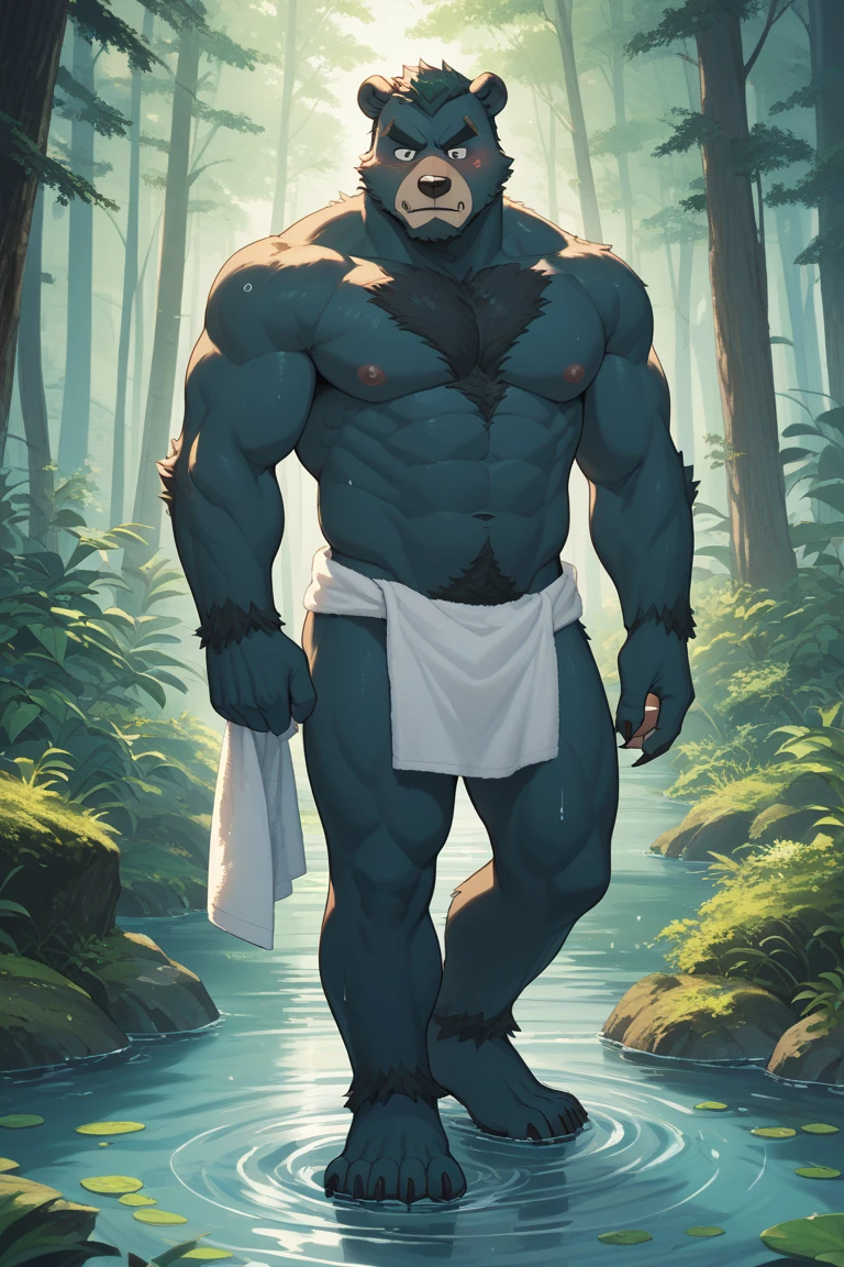 Scalie, reptile, male, solo, shirtless, black shorts, standing, waterfall, nature, hot male, sexy, sexy pose, suggestive pose, 4k, 8k