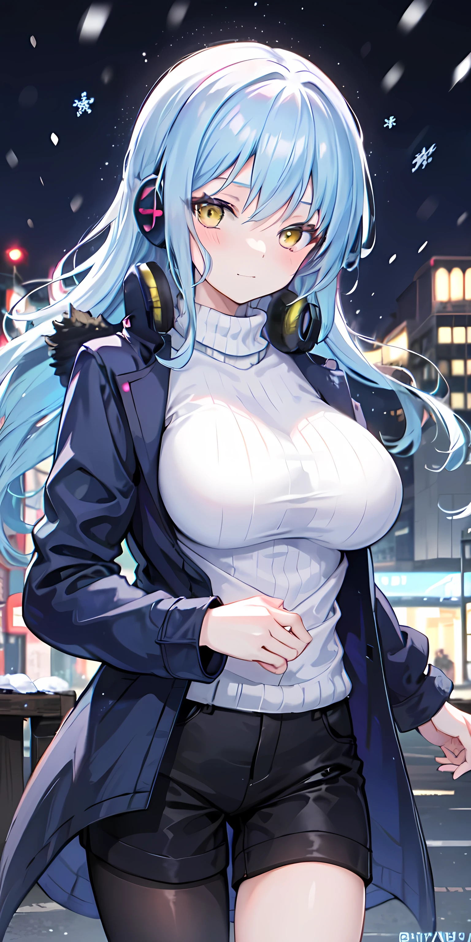 winter、cold、girl、morning、Large Breasts、long hair