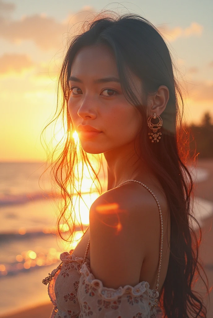 # Cameras and lenses / Canon EOS R5
# Expression method / Auto white balance setting
A hyper-cute Japanese supermodel girl, strolling along a Hawaiian beach at sunset, soft golden light reflecting on her face, vibrant sky in the background. Auto white balance setting, Canon EOS R5, hd quality, natural look --ar 2:3 -- in 6.1