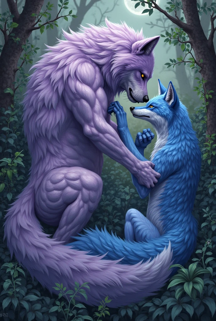 Duo Anthropomorphic Wolf ((blaidd)) , Gargantuan Penis, Big Dick, Semen, They are masturbating their penis Each other until they release their massive Orgasm