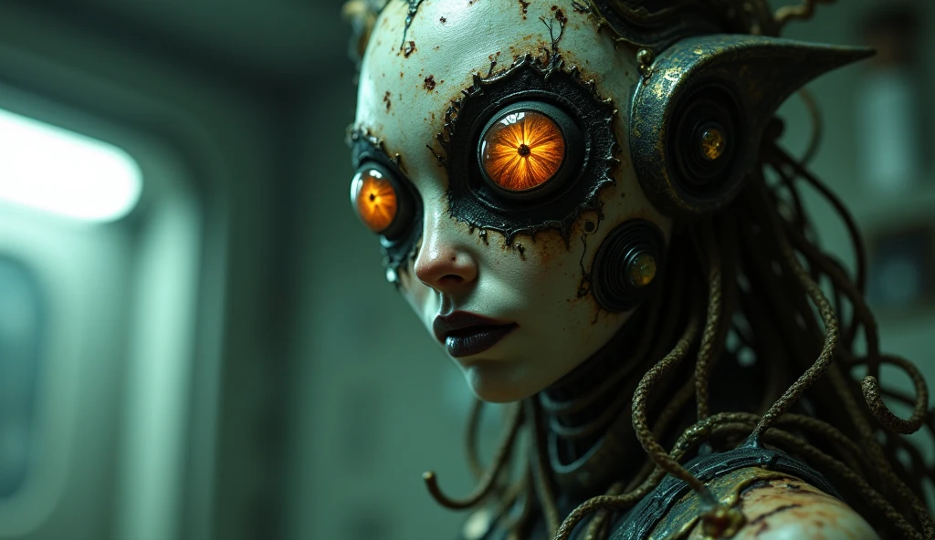 <lora:SDXLGhostStyle:1> GhostlyStyle, (atompunkstylesd15:1.2) (sharp focus:1.2), portrait, up (close photo:1.2) (beautiful face:1.1), sexy, round cheeks, upturned nose, (detailed eyes:1.1), (luscious lips:1.1), (large eyes:1.0) (red hair:1.2) (moody lighting:1.2), depth of field, bokeh, 4K, HDR. hyper realistic, realistic eyes, up close, (absurd res:1.1), beautiful lighting, sunlight, space explorer, adventurer of space, realistic,