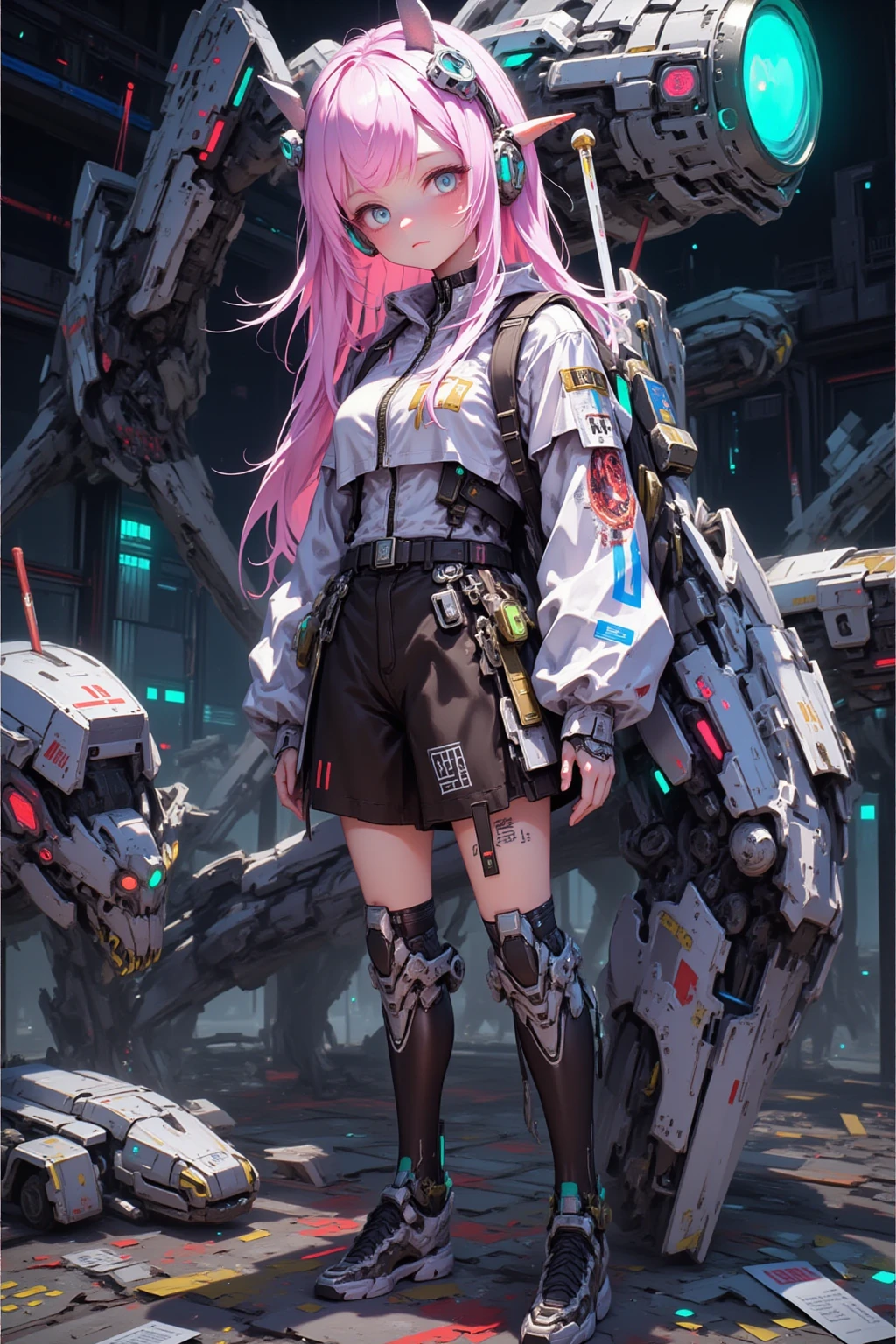 best quality, 32k, (chibi character, super deformed, full body, big head:1.5, 3D), cute girl, ahoge, twin tails
