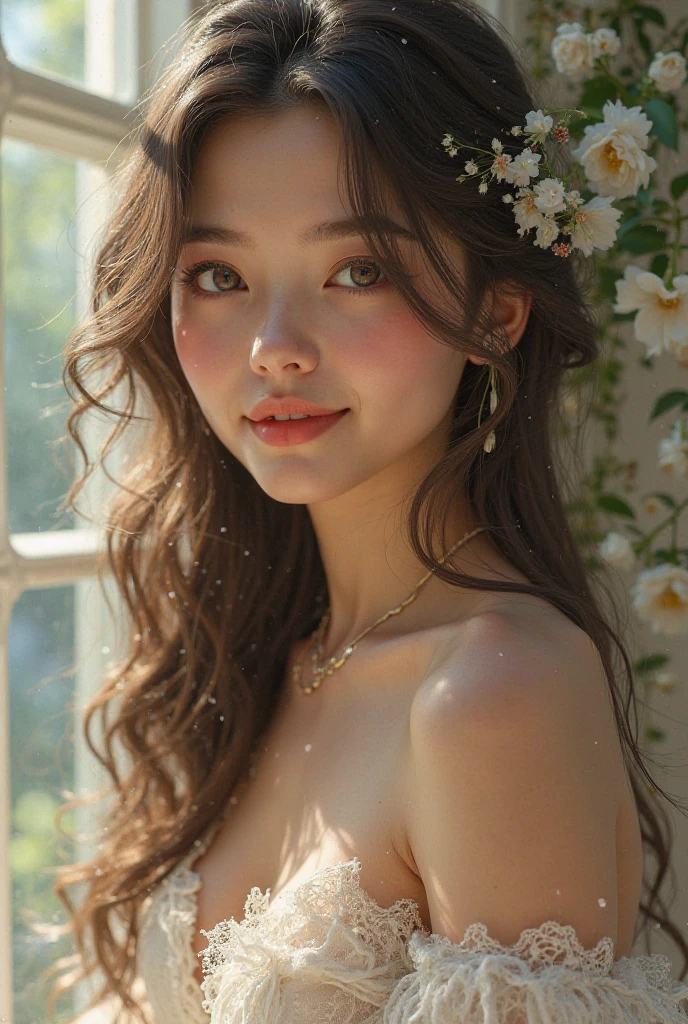 (8k, RAW photo, best quality, masterpiece:1.2), (realistic, photorealistic:1.37),best quality,hyper detailed,highres,
1girl, totally naked, wavy long hair,(( hands above the head)), full body shot, flowers on the hair, best sexy pose,
siyun,
