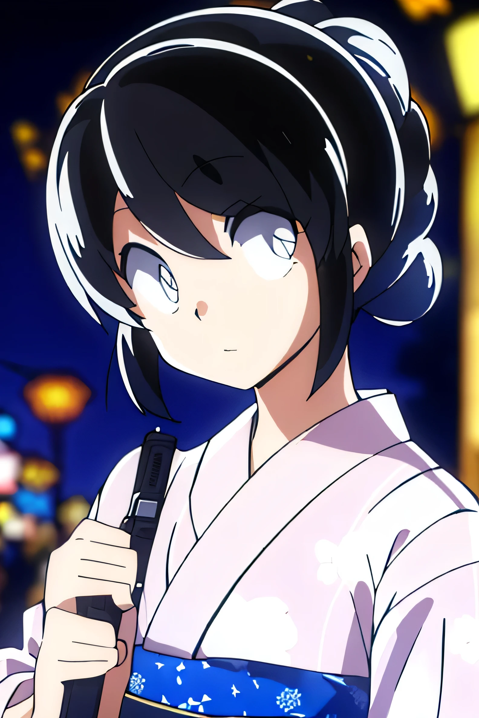 masterpiece, Ram,
1 girl, solo,
yukata, object, Night , towards viewers, look to the side,
portrait, upper body,
has a weapon, gun, AK47, Assault Rifle ,