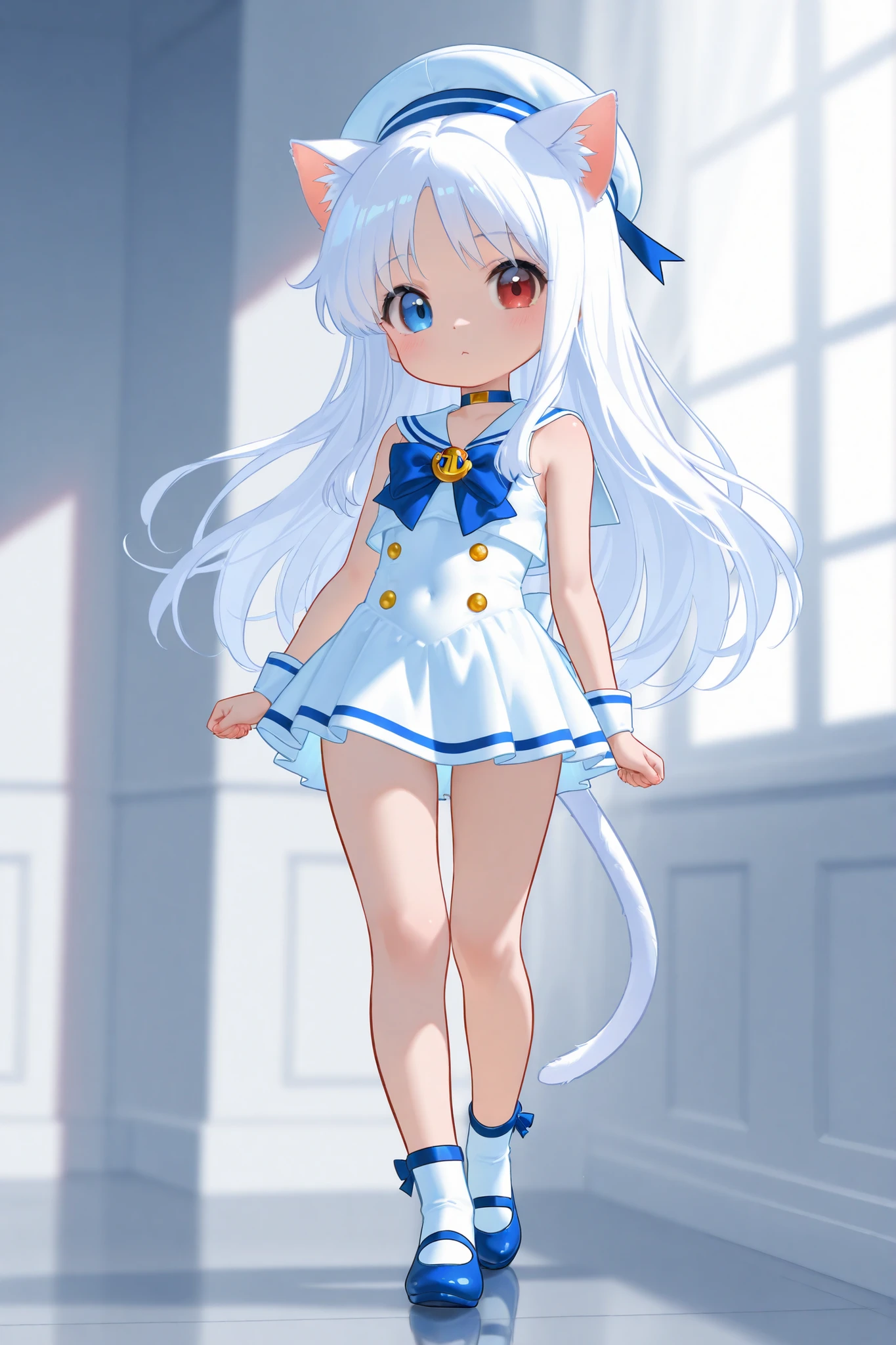cat ear、JK school uniform、White color hair、white stockings、a cat tail、quadratic element、twincest、Small li、No shoes on，Feet to the camera、No underwear、Big villa