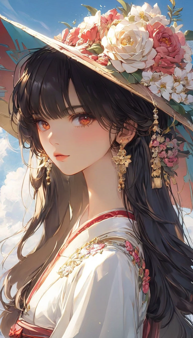 There is a woman in red dress holding a white umbrella, traditional Chinese white umbrella, wild snow scene, a girl in Hanfu, Hanfu, Chinese girl, Chinese woman, Chinese style, white Hanfu, red shawl, snowing, distant scene one A peach blossom tree, full of peach blossoms, a few villages of peach blossoms stretching down from the close-up view, a lot of peach petals floating in the air, heavy snow with goose feathers, 2 colorful butterflies flying, traditional Chinese clothing, cover photo Du's portrait Juan, portrait photo, China Princess, wearing red cheongsam, inspired by Tang Yifen, black haired goddess, beautiful brunette girl, oriental girl, master work, best picture quality, higher quality, high detail, super high resolution, 8k resolution, depth of field, Cinematography, Intricate detail, Elaborate, Meticulous, Magnificent, Maximum detail, Extreme beauty, (((1girl, solo))), 18age, Long hair, Black hair, White skin, Realistic, Masterpiece, (best picture quality), higher quality, high detail, super high resolution, panorama, exquisite facial features, perfect face, glowing skin, dreamy background, women, girls, angels, mini girls, goddesses, poets, shy, Surprise, shoulder-length hair, black hair, sharp and clear focus, three-dimensional silhouette, correct proportions, realistic portrait, face close-up, a very temperamental beautiful girl, slender figure, exquisite facial features, flowing long hair, Black hair, extremely detailed hair description, (collarbone), perfect face, clean and flawless face, long eyelashes, light pink eye shadow, shallow dimples, blush, watery big eyes crystal clear, delicate cream Glowing skin like skin, detailed skin details, CFG scale: 8,(A beautiful girl with large breasts and a wisteria flower in her hair),(she wears a white bikini and has her lips slightly parted),(her navel is visible as she stands surrounded by alraune plants), a dream-like atmosphere with vibrant colors and soft lighting, red hair, yellow detailed eyes
