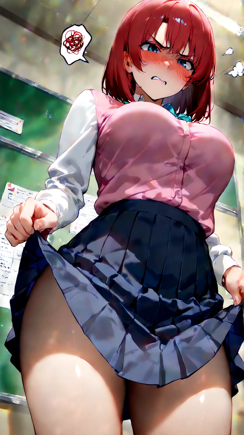 1 Female,High definition,high resolution,Ultra-realistic,8K, hy1, hair ornament, multicolored hair, necktie, skirt, sleeveless, , pink skirt, tight skirt,miniskirt, jewelry,European,sexy,Upper body close-up,Photographed from the front,Dynamic Angles,blush, medium tits, happy, wink the eye,facial, sweat,multicolored hair ,((nipples)),(wide thighs:1.4),(white panties),(show panties),(from behind),(huge ass),(show ass),(blush), detailed face