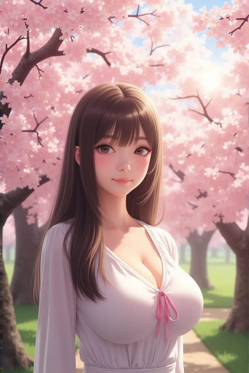 (top quality picture、masterpiece level、very high res、An ultra-high picture quality、High quality pixels)、(1girl in,She is an erotic beautiful woman、and she is 20 years old、1 person、Single、Beautiful and erotic beauty,Beautiful face written in detail,Beautiful body,Strong-willed eyes,Beautiful eyes,Beautiful hair,Beautiful skin texture)、(Beautiful hair quality,Variety of hairstyles)、(Slender body and beautiful breasts)、(Lovely smile,Open mouth)、(Wear a sweater,Shoulders exposed,1 necklace,Wearing a miniskirt,adult-like),(Beautiful cherry blossom trees,The cherry tree,modelshoot,Magazine shooting),(Beautiful Art Style,an animated character、The whole picture、Detailed picture、accurate anatomy、Defect-free images、extremely detailed picture、Accurate images、image perfect)、(Best Shot Photo 1.2)