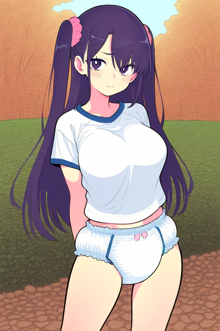 , female, solo, 1female, toned, wide hips, very skinny, very thin, very slim, very slender, thick thighs, ifbb, thin waist, slendered abs, narrow waist, small waist, erection, boner, futa_overflow, futanari, white dress, penis, erect, erect penis, dick, cum, semen, blush, Komi, On all fours, grassy scene, grass lands