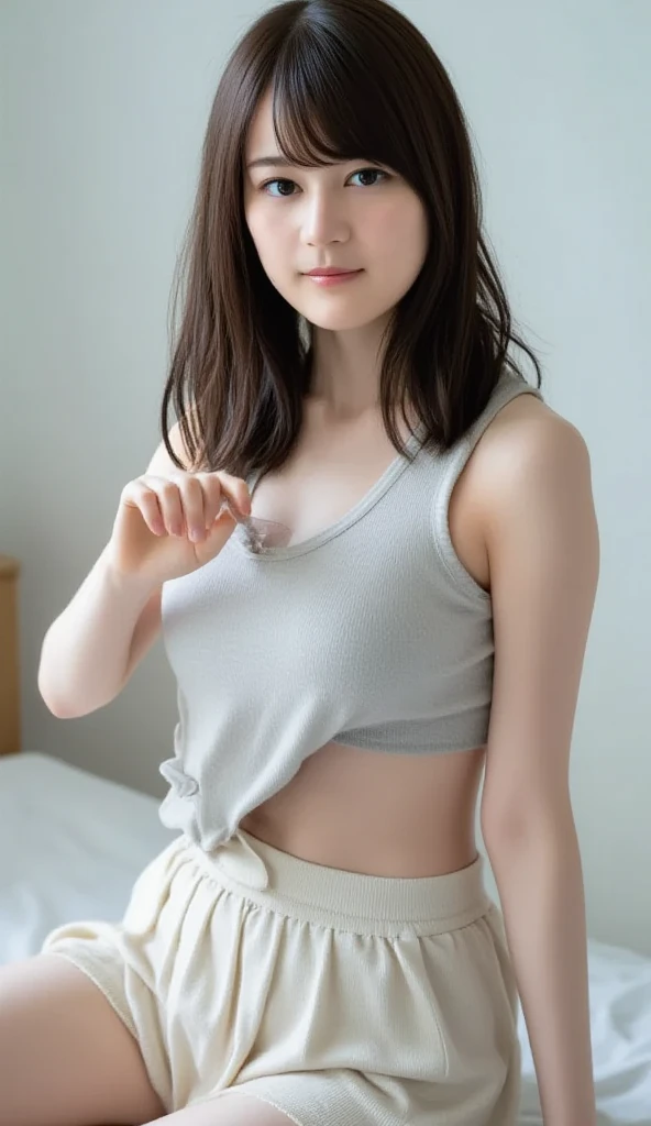 (8k、Raw photograph、Highest quality、masterpiece:1.2),(Black-haired、Very short hair、Straight Hair:1.7)、View your viewers,View from the front,erotic,White skin,、(Flat Chest :1.8)、(Thick thighs:1.6)、(Big Ass:1.5)、muscle質な体、muscle、sporty、Ultra-high resolution,beautiful,beautiful fece,(alone, No background:1.5),whole bodyボディー,Japanese women,(Photorealistic:1.3)、Photon Mapping,reality、(Baby-faced and cute: 1.1)、(Cute Smile: 1.7)、(Round Face: 1.9)、Radio City、Physically Based Rendering、Depth of field rally background、photograph, (Thigh close-up:1.4),whole body、Super Fine、T-Shirts、mini skirt、he is short、Height: 150cm、Put your hands behind your head、