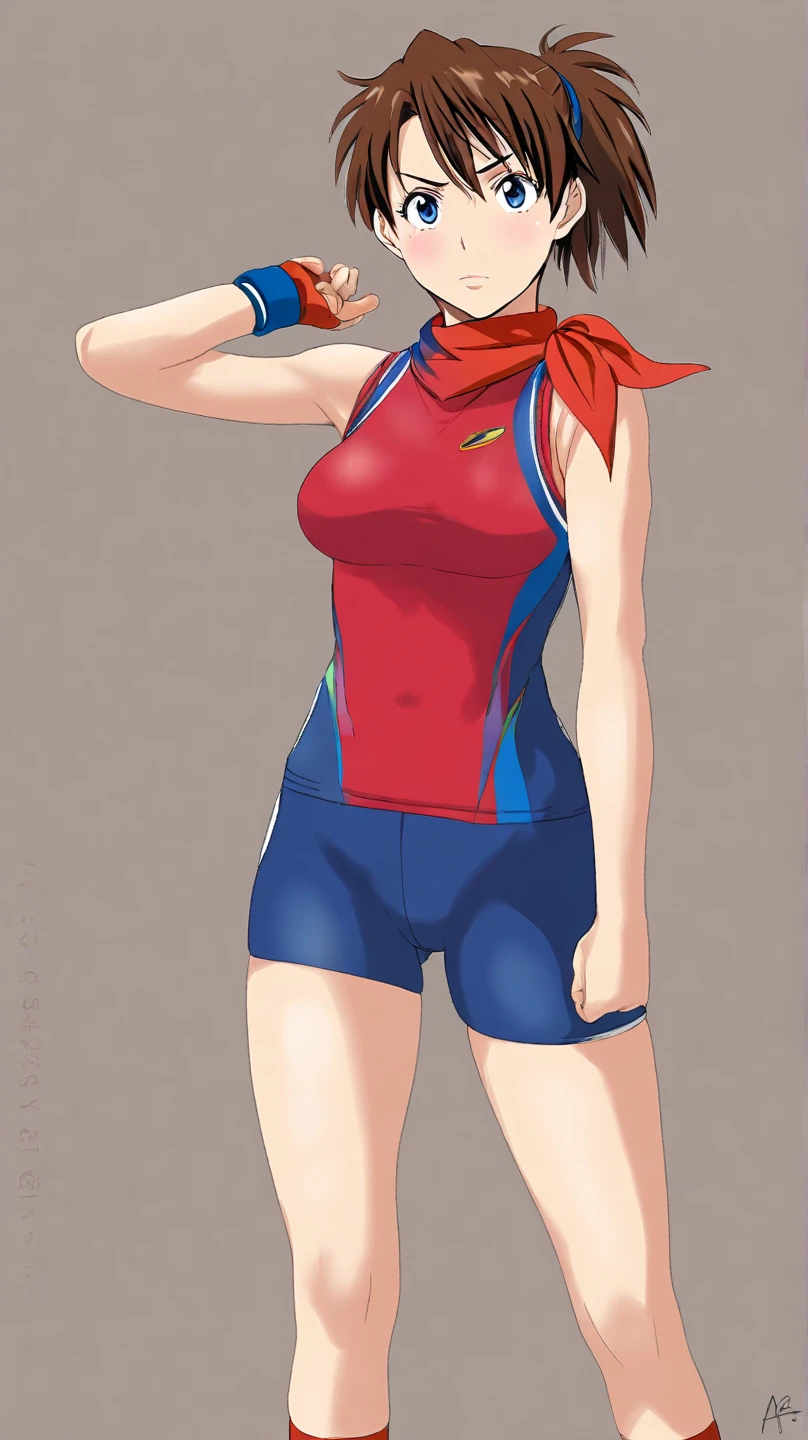 (Masterpiece, Best Quality, High Quality), professional artwork, well drawn, Intricate Details,solo,
Kousaka honoka, blue eyes, orange hair, red crop top, red sports underwear ,red fingerless gloves,red shoes 