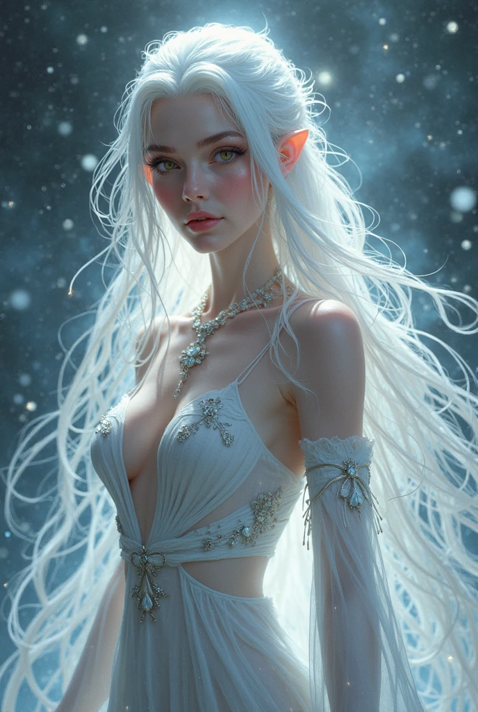 I want to be a powerful person in the shadows！,alpha,Beautiful white blonde hair,A beautiful Blue eyes,Elven ears,Beautiful white skin,Gothic dresses,Photorealsitic,An ultra-high picture quality,hightquality,​masterpiece,Digital SLR,Detailed details,Intricate details,Based on anatomical grounds,Depicted in detail,Detailed face,realistic skin textures,Vivid details,perfect anatomia,perfect anatomia,Anatomically correct hand,Anatomically correct fingers,Super Detail,Complex 3D Rendering,Colossal tits,sexy  pose,White gold sequin dress studded with silver,white gold rose hat,white fur coat,Gift Ribbon,Put it in a nice photo frame and display it,bright red claws,beautiful christmas scenery,mysterious snow scene,It's snowing,beautiful ilumination,Christmas tree,Picturesque beauty,Photograph the whole body,9 head body,Pink lip,Luxurious necklace,emphasize the beautiful whole body,Beautiful nails,Black bondage,Beautiful burning rose,High-leg T-back,
