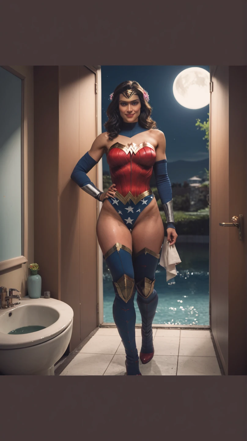 masutepiece、(((full body1.2)))、The journey to transformation、In the hospital、Female nurse wearing a nurse cap、Female nurse transforms into Wonder Woman、Transform into a glossy、Light blue nurse uniform transforms into Wonder Woman costume、