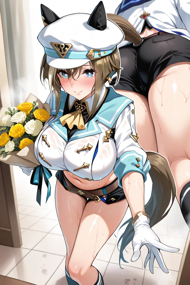 atago_\(azur_lane\), 1 woman, solo, brown eyes,mole_under_eye,military_uniform, garter_straps, skirt, skirt, black legwear,white gloves,white background, a woman holding a penis, masterpiece, best quality, white skirt suit, (((three-piece suit))), (((white dress shirt))), (((necktie))), (((white blazer))), (((suit jacket))), (((waistcoat))), double-breasted waistcoat, (((bodycon pencil skirt))), pocket square, cufflinks, tie clip, tight clothing, (((belt))), formal clothing, makeup, lipstick, eyeshadow, mascara, slender figure, tailored suit, medium breasts, kneeling, blowjob, oral sex, fellatio, deepthroat, blowbang, bukkake