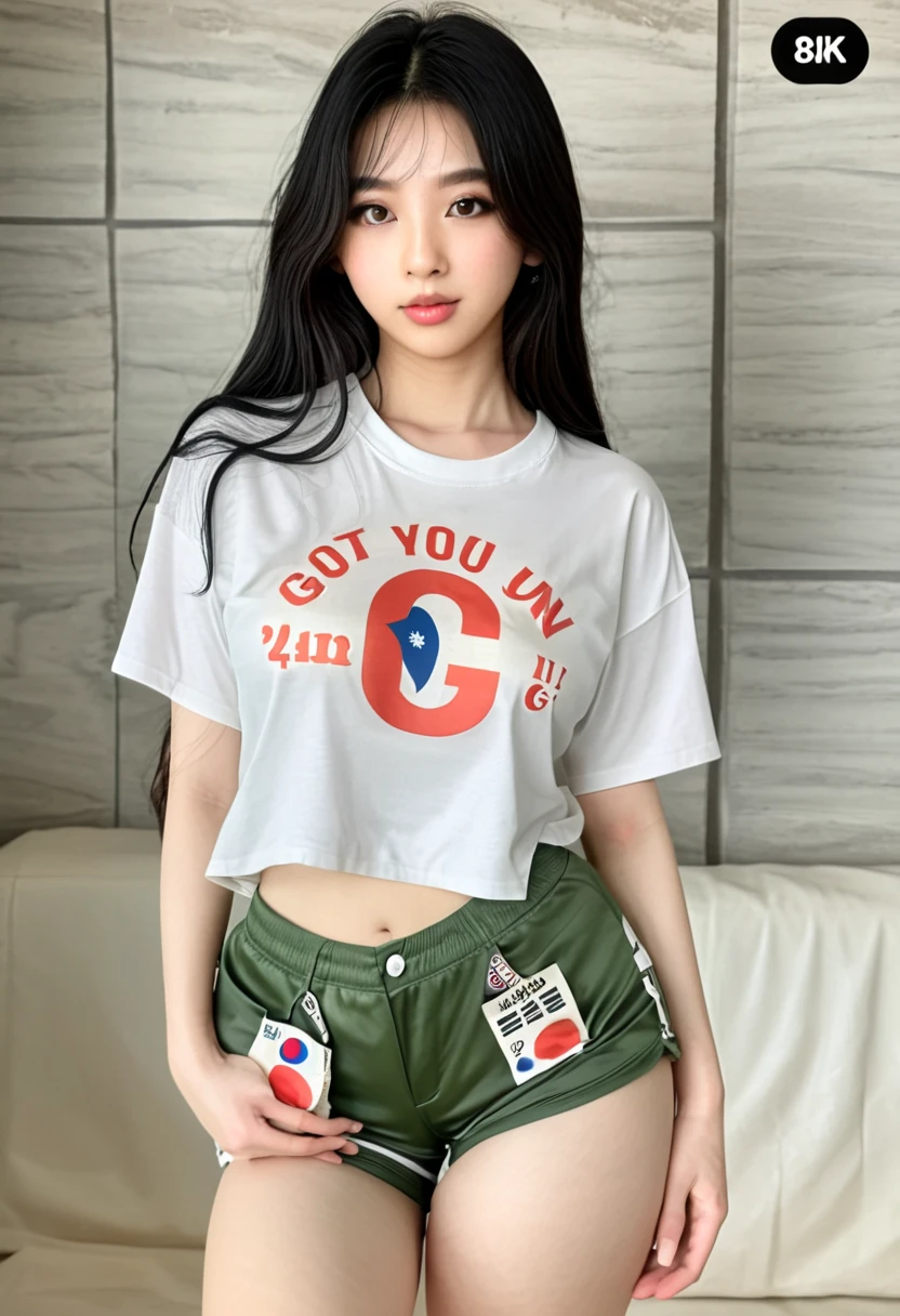 Woman with tattoos posing in front of a television, Modelo de moda feminina coreana, menina coreana, she is wearing streetwear, de menina taiwanesa com tatuagens, gorgeous chinese model, Artista coreano, Asian girl, Mulher sul-coreana bonita, linda mulher coreana jovem, vestindo uma camiseta, Heonhwa Choe, TaeJune Kim, mulher no streetwear