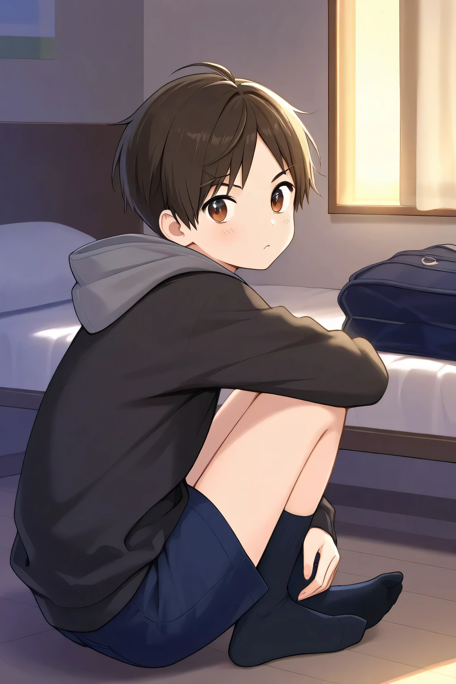 a young man sitting in his room with personal objects