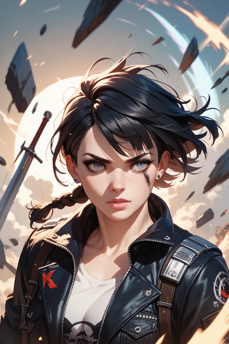 (dynamic angle:1.2), spark art, [(art by Norman Rockwell:0.8)],Best Quality, Masterpiece, Ultra High Definition, 1girl, beautiful_face, Detailed Skin, Balloons, Full Body, Dynamic Angle, Black Hair, Focus, Look at Viewer, Black Eyes, Floating Hair, Red, Raise Your Hand, (All While Emhasizing the subject's hair, eyes, mouth, and action in a composition that is both pleasing to the eye and thought-provoking.),exuding a melancholy emotion, featuring soothing tones