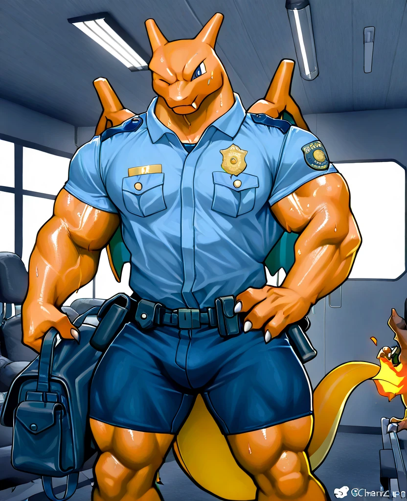 Author: bontiage, (1 boy), One, tiger, (big Erect penis:1.3), cum, police shirt, Men's Second, kemono, hot body, muscle, Beautiful, sexual, Attractive guy, (Detailed black eyes), brows, (masterpiece, A high resolution, Best quality), 4K, a male, Beautiful shadow, evil grin, (front side:1.5), standing