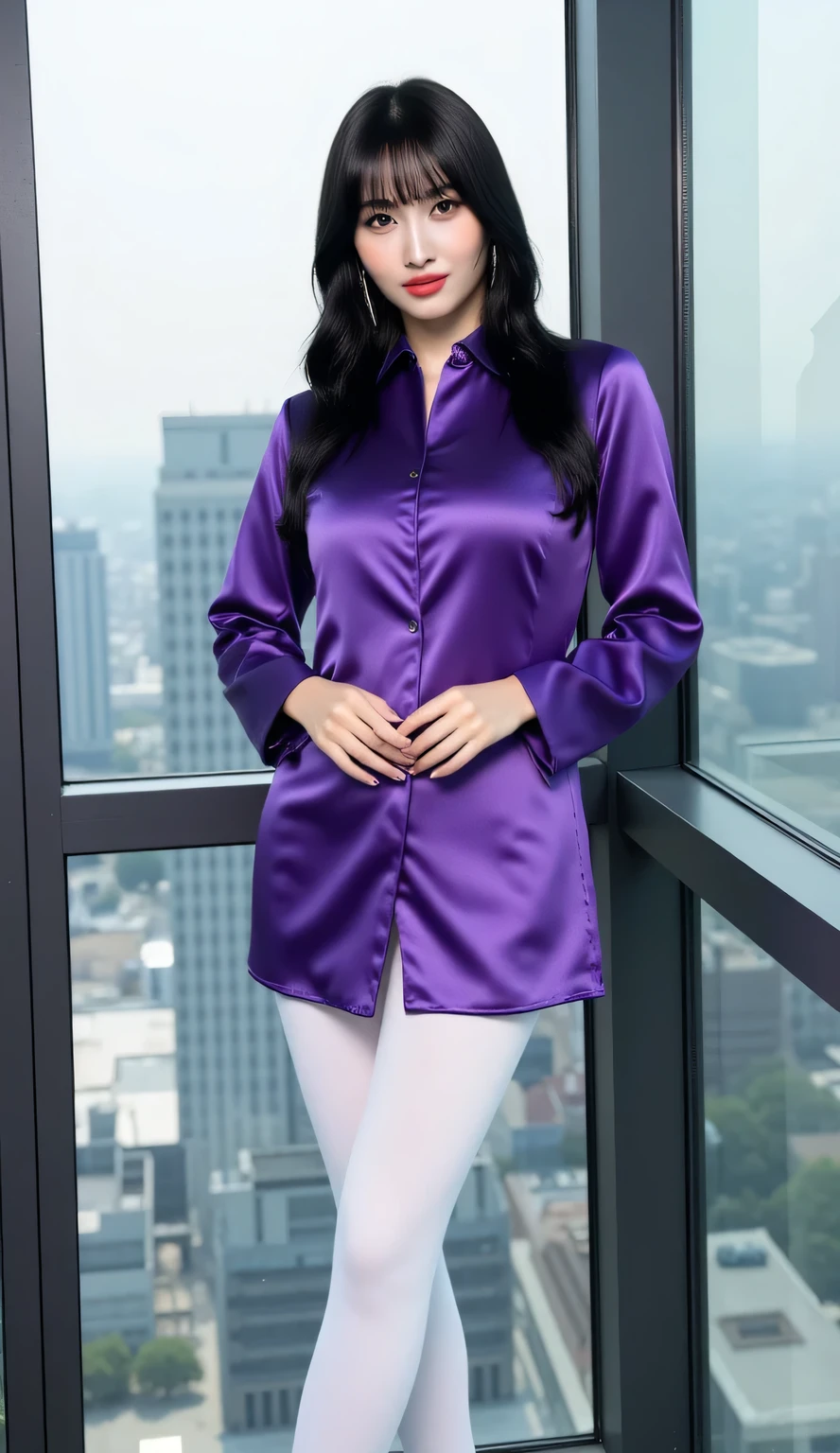 Pakistani beautiful girl ,wearing pakistani shalwar suit ,fully covered ,fair skin , purple angle bob hair ,slim ,stylish, sexy ,slim nose, slim face , wearing fashion couture bright dress, looking at viewer,  8k resolution photo