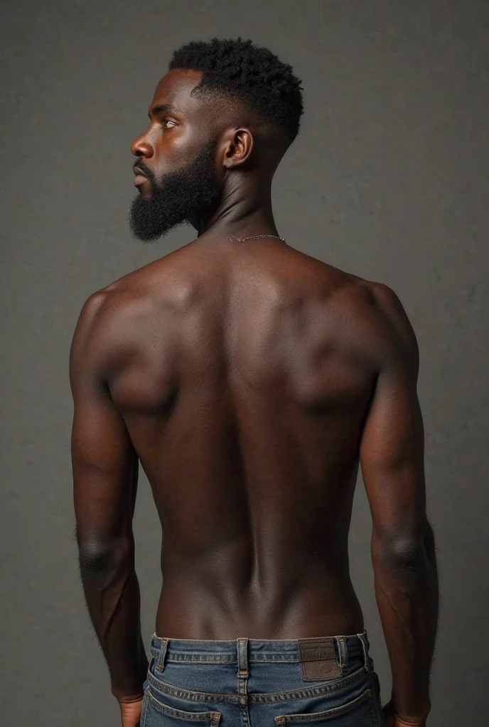 Young naked black man, full body, showing buttocks with big penis