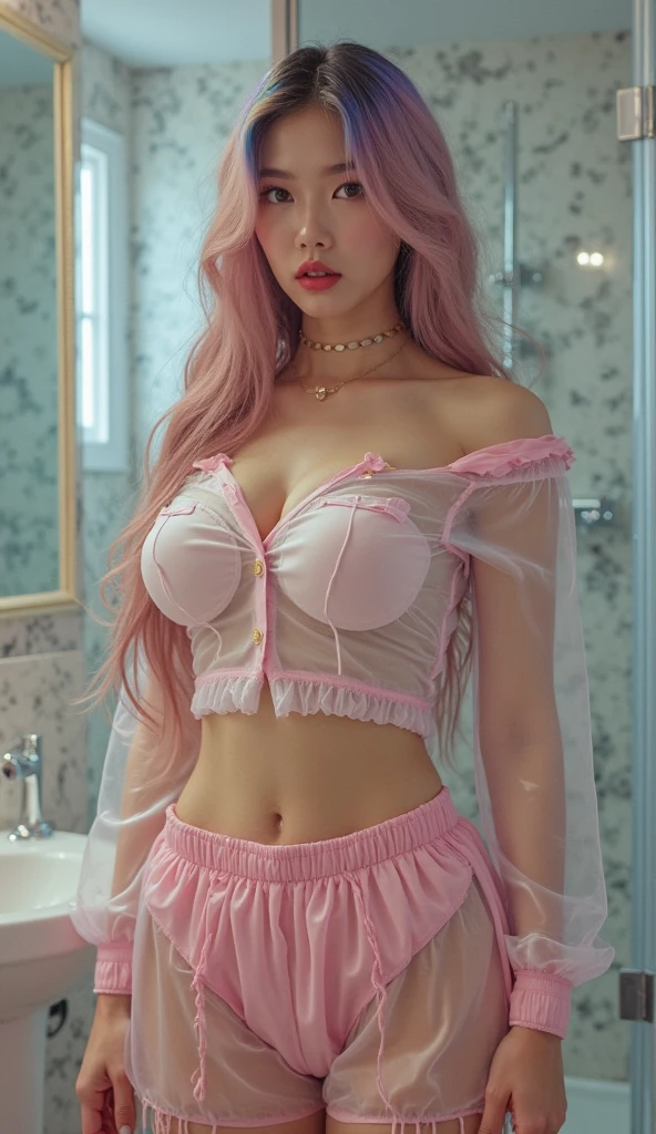 girl, 8 years old, negro, very young, cutie, very skinny, anorexia, harmful, charming, Darling, bright blonde with pink hair, Informal, very long wavy hair, bright makeup, White wet transparent mini blouse, Cleavage, White miniskirt, tights, rectangular frame glasses, bright red lipstick, goth makeup, wet clothes, full length photo, ahegao, orgasm, skirt lift, masturbation, crotch cumdrip, bukkake, cumdrip, white tights, eyeliner, eye shadow, masturbating, allure, pissing herself, chocker, pissing stream