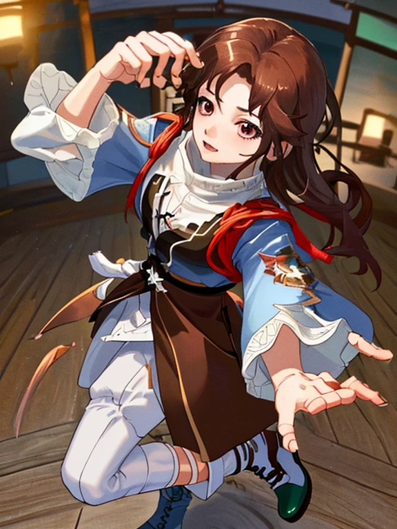 best quality, masterpiece, highres, detailed, perfect anatomy, <lora:Detail - add_detail:0.2>, JesterCh, jester cap, <lyco:CourtJester-10:0.8>, 1boy, puffy pants, <lora:Character - AsakuraYoh:0.75>, AsakuraYoh, Brown hair, orange headphones, headphones around neck, facepaint,