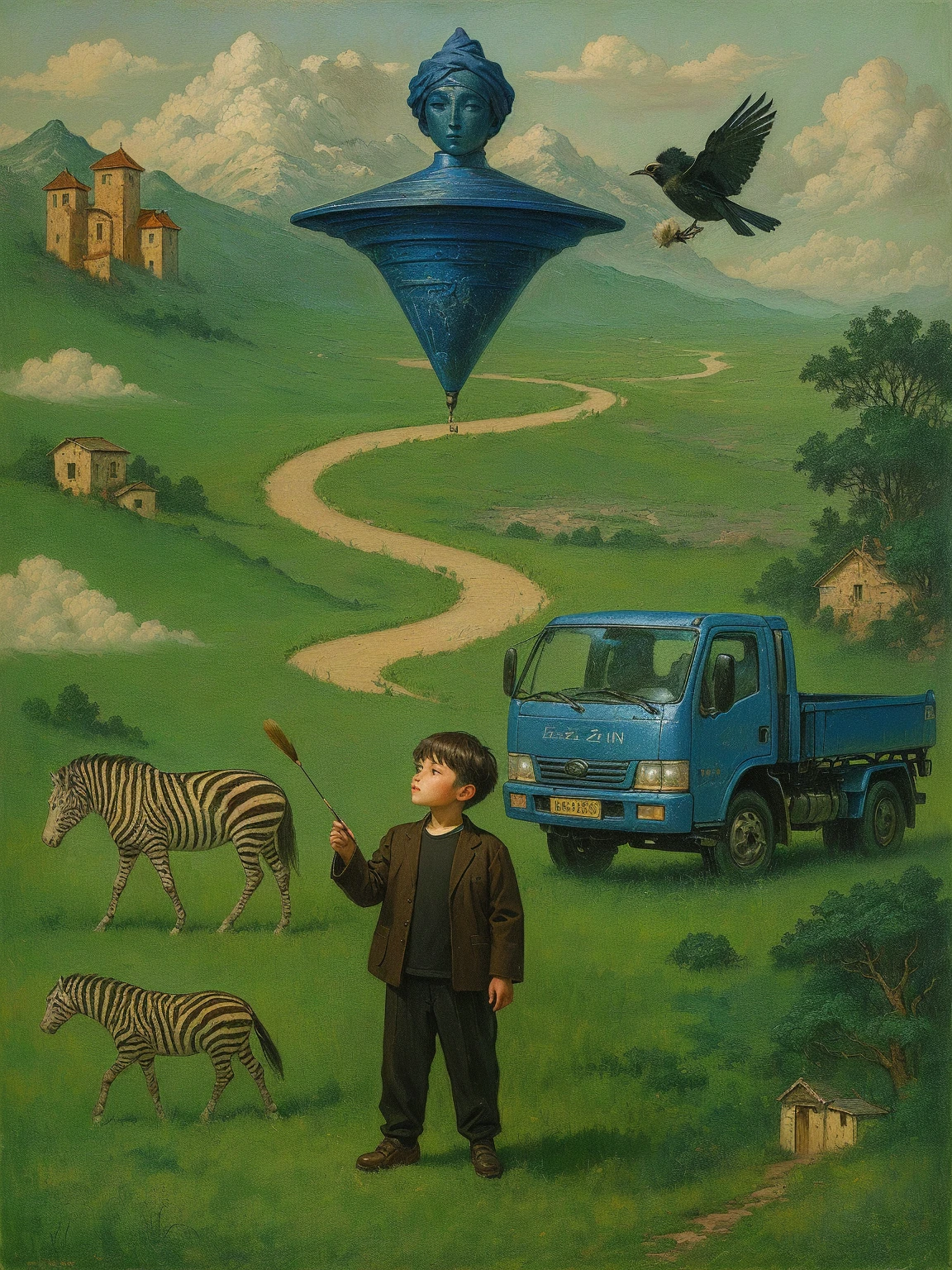 4 year old boy with backpack standing, please take up the space