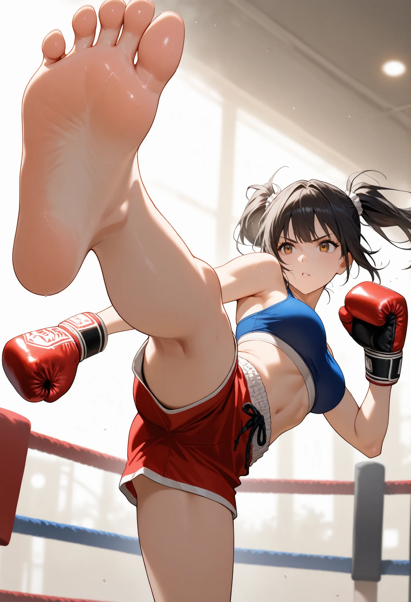Wearing a bodysuit、Woman doing karate Underground Arena