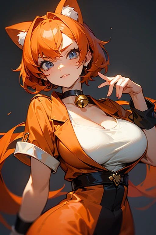 Girl, short orange hair, beautiful orange eyes, big breasts, Attractive, 🧡🟠