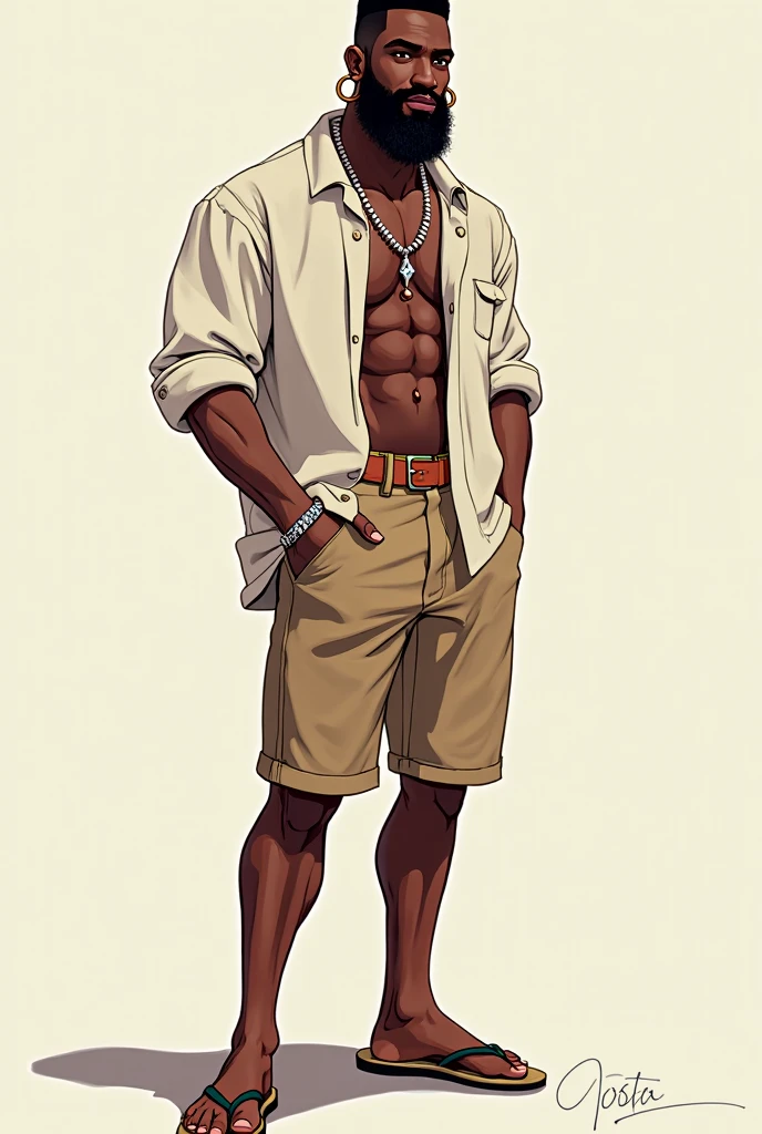 Athletic lean jackal, femboy, male but femenine, brown fur, brown_body, black nipples, slutty, barefoot, hooker, topless, GTA Vice City, Grand Theft Auto, VC, shorts, messy hairstyle, single, sexy, fanart, African