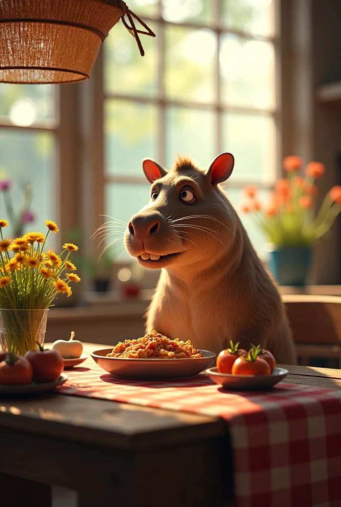 Cute boar on a chair, Eat cake on the table,
