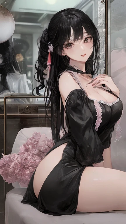 Highest Resolution,8k,Oversized breasts,Exposed cleavage,Sexy erotic lingerie,The whole body is covered in a translucent mucus.,Sexy emoji,Seductive and sexy,hentai porn,The lace wrap skirt is fluffy,Huge ,Oily fluid on the breasts