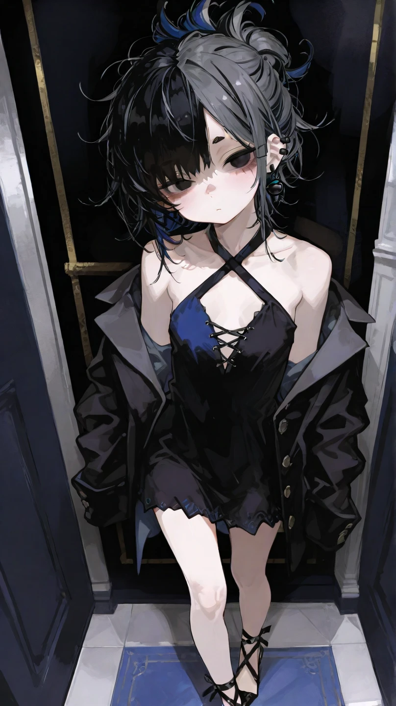 (high quality, 8k, 4K, high contrast, artwork:1.2, high quality, best aesthetics), (dynamic angle), ((1 woman)), erotic, sensual, mature body, super detailed, beautiful face detailed, beautiful eyes detailed, detailed beautiful mouth, sexy body, perfect breats, perfect wide thighs, (long black wavy hair), (black eyes), (serious expression), (penetrating gaze), (black lipstick), (black eyeliner), (black eyeshadow), (black sleeveless bodycon costume), (black sexy playboy bunny suit), (black bunny ears), (exposed thighs), (standing), (centered), (looking at the viewer), (inside a bedroom).