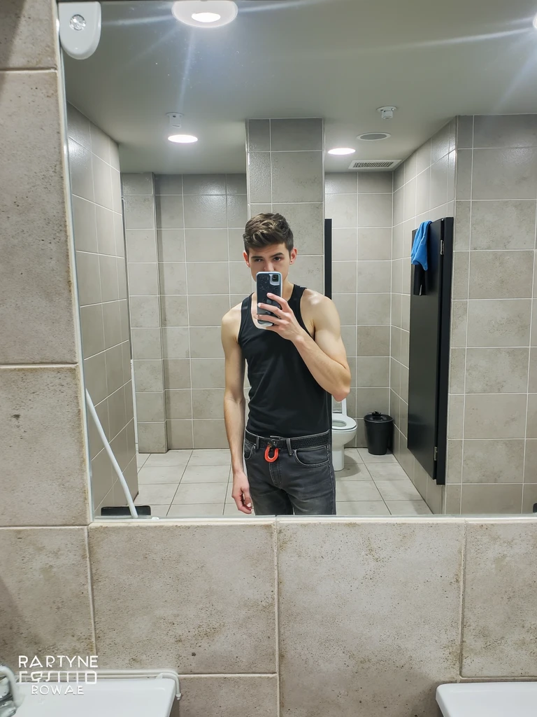 Justin Bieber a high resolution, ultra detailed), masterpiece, 19 year old boy, One, Beautiful, , topless, thong, bathroom, dimly lit bathroom background, Full body view, Couple, from the outside, look at the viewer, thick fog