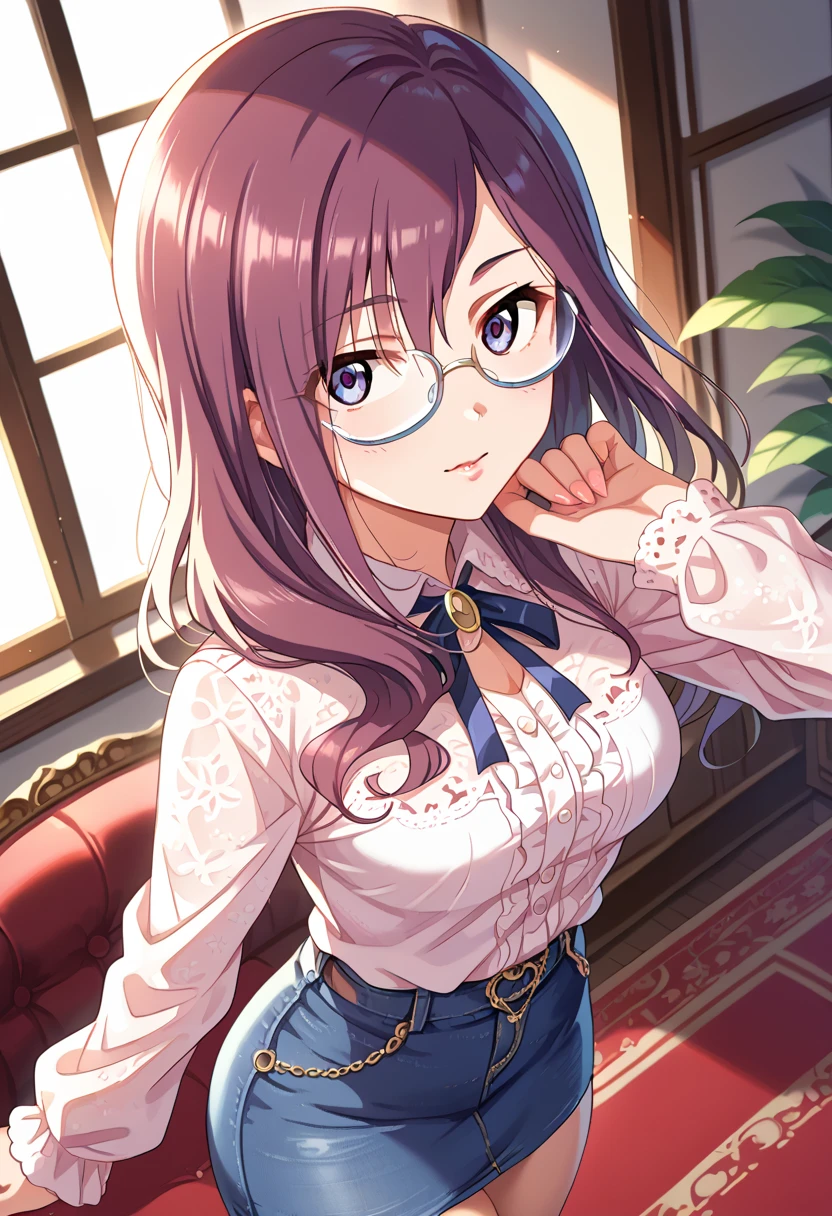 masterpiece, best quality, high resolution,
R2, 2ndROutfit, 1girl, solo,  glasses, 
<lora:FGOSkadiv2:0.8>