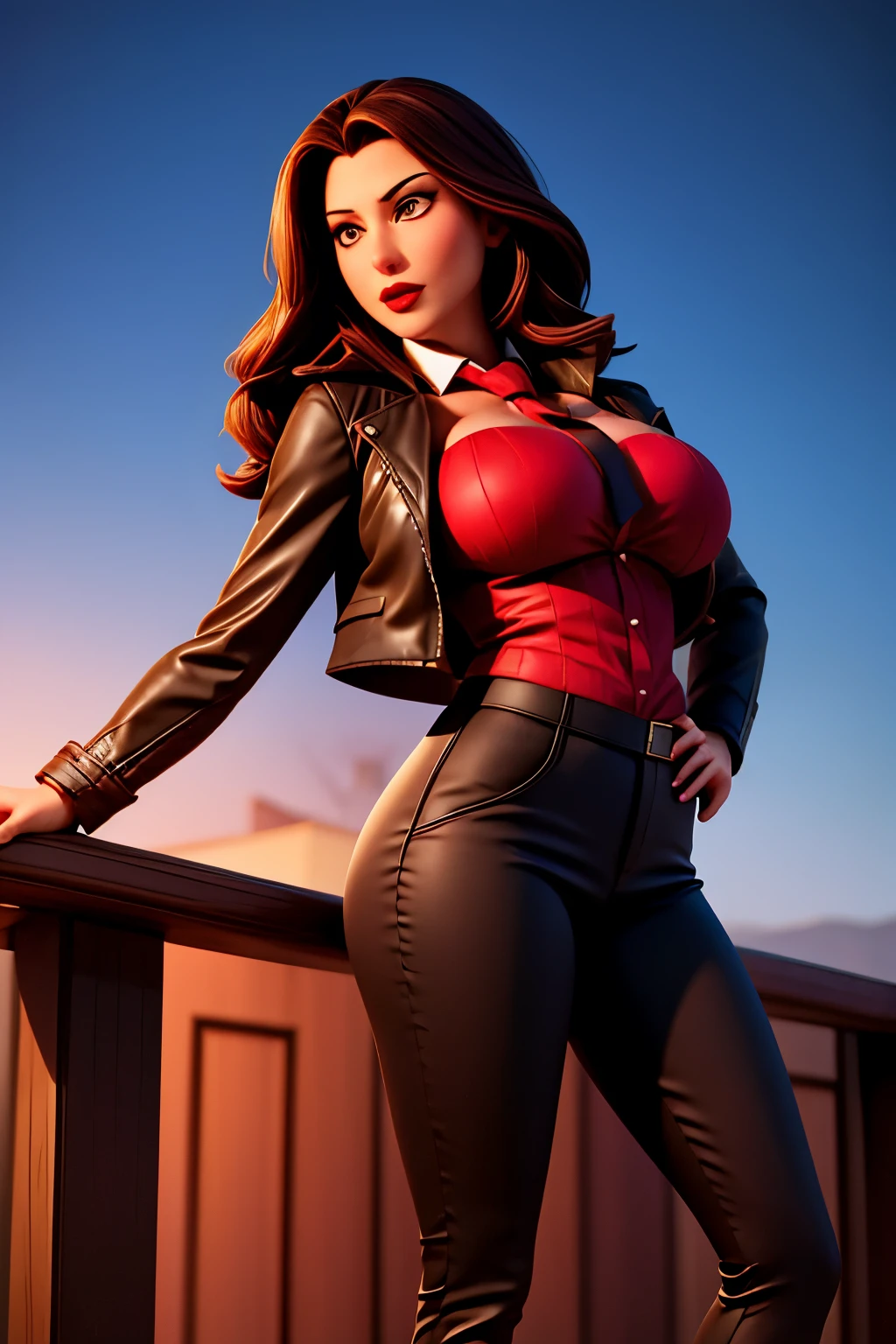 Lucy Pinder, portrait, face portrait, smiling, voluptuous, red lips, cleavage, straight hair, ponytail, light brown hair, black jumpsuit, shorts on jumpsuit