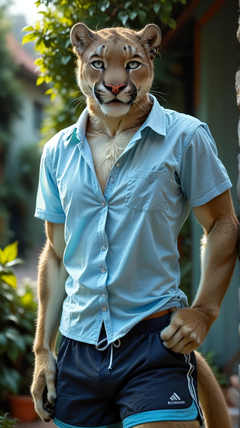 score_9, score_8_up, score_7_up, rating_safe,source_furry,anthro,source_realistic film director, A cinematic, ultra-realistic illustration of a Skunk male muscular Adult Alone in a random place in the Amazon rainforest Looking at the viewer And some random clothes, that's all the ideas ended.