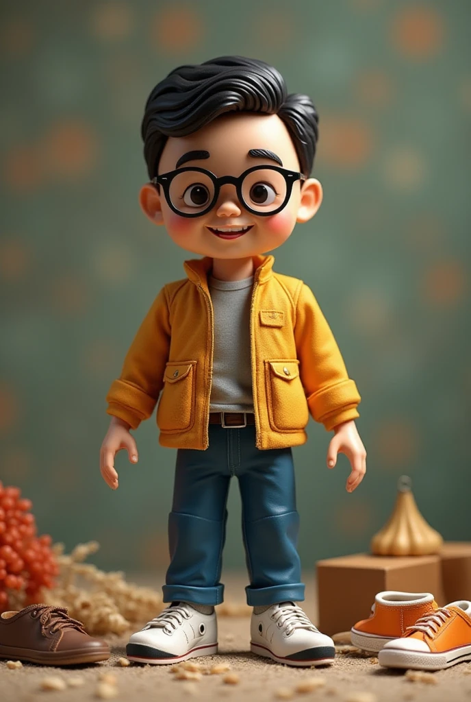 tmasterpiece, Man with glasses, Nerd, Studio lighting, cartoonish style, tchibi, radi, forest backgrou, highly detailed