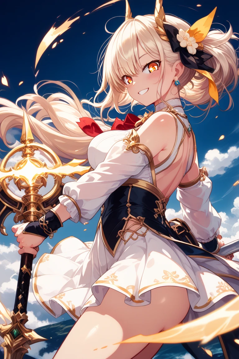official art, unity 8k wallpaper, Super detailed, masterpiece, highest quality, (very detailed),(Raw photo,highest quality),(realistic,Photoreal:1.3),dynamic angle, fire glow effect, professional lighting, side light, cinematic light, ultra high resolution,best shadow, particles of light, Fine skin texture, detailed face, intricate details, Super detailed, shine,full body, masterpiece, royal background,beautiful face,blurred background,28 year old beautiful girl,shiny skin,thin,nice companion,delicate body、thin legs,beautiful black dress,black gloves, black thighhighs, white panties,sweaty,during the day,((Skirt flips up:1.2)),NSFW,sleeveless,tight clothes,Clothes sticking to the body,((chest expansion)),Extremely short mini skirt,raise one leg, Real World, Natural light,perfect Natural light,looking at viewer,