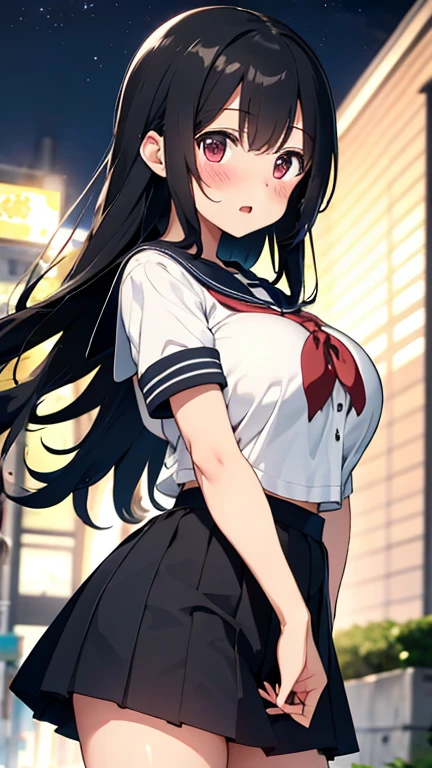 All intricate details: "(masterpiece, best quality, HuTaoV4, 1girl, solo, blush, twintails, long hair, hair between eyes, ((streetwear clothes)), city, outdoors, night, movie poster, extremely detailed 8K, smooth, high resolution, ultra quality, cinematic lighting, ambient occlusion, hd, 2k, 4k, 8k, 16k, extremely detailed anime, detailed faces, perfect composition, wide shot, atmospheric lighting, very sexy, lift skirt, random low back angle, uncensored, nsfw)"
