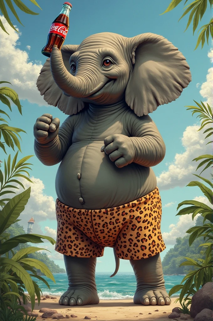 strong elephant standing like a human smiling, who trains, training shorts