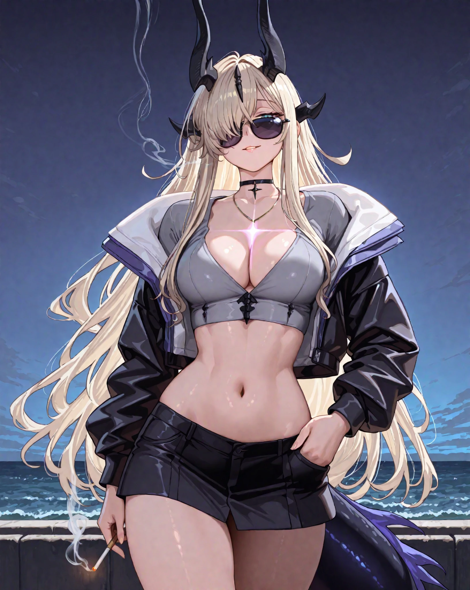 8k, wallpaper, Detailed, Long white hair,  yellow eyes, fierce eyes, angry, chubby, black coat, scars, bikini, casino, detailed backgrouns