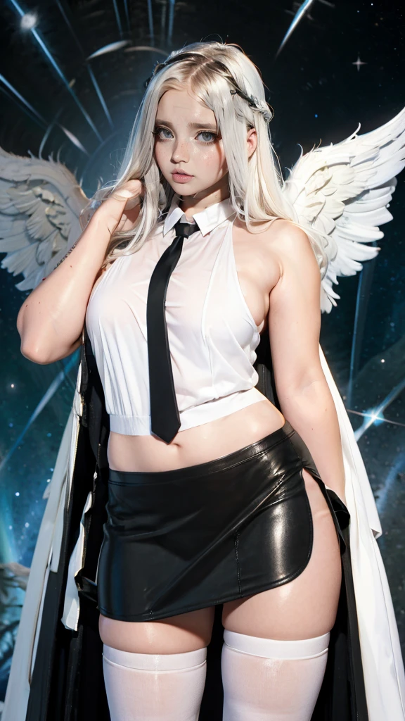 distance from view, back view, Stylish AI-powered Cupid blonde hair with sunglasses wearing boyfriend white jeans illustration with futuristic wings and a digital bow and arrow, spreading love in the digital age. on Valentine's Day. She is in a doggy-style position overlooking the wings, while easily looking at her own buttocks. She is in doggy-style position, gazing out at the wings.